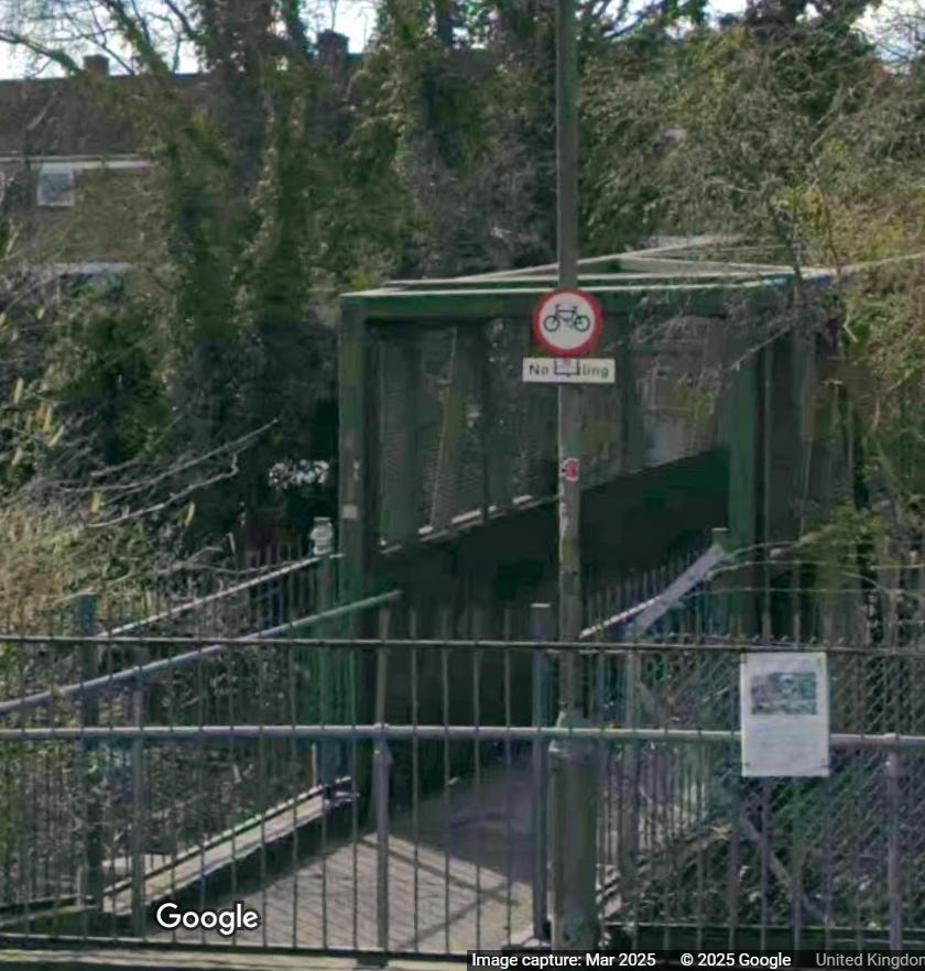 No Cycling sign, Queensway footbridge, Orpington