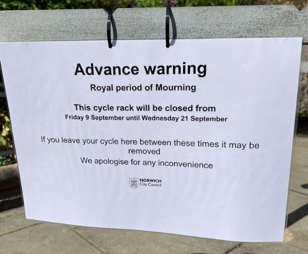 Norwich bike racks closed Sep 22 (Jeremy Hutchinson)