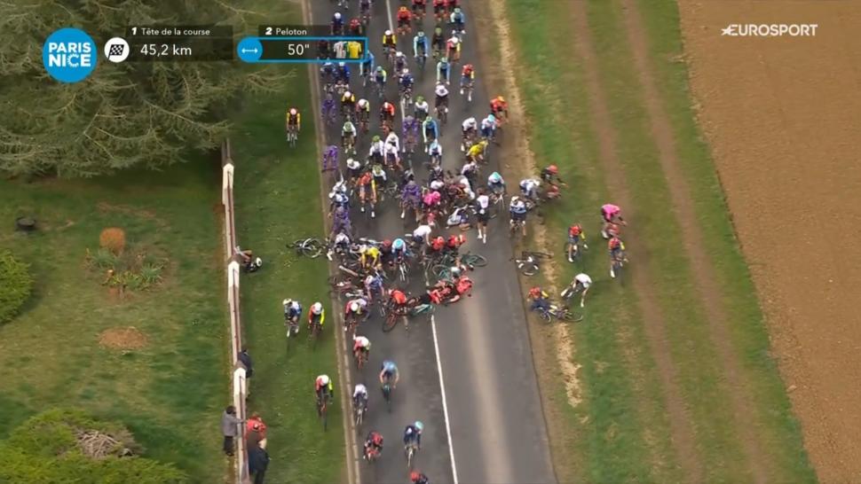Paris-Nice crash, stage 2, 2025