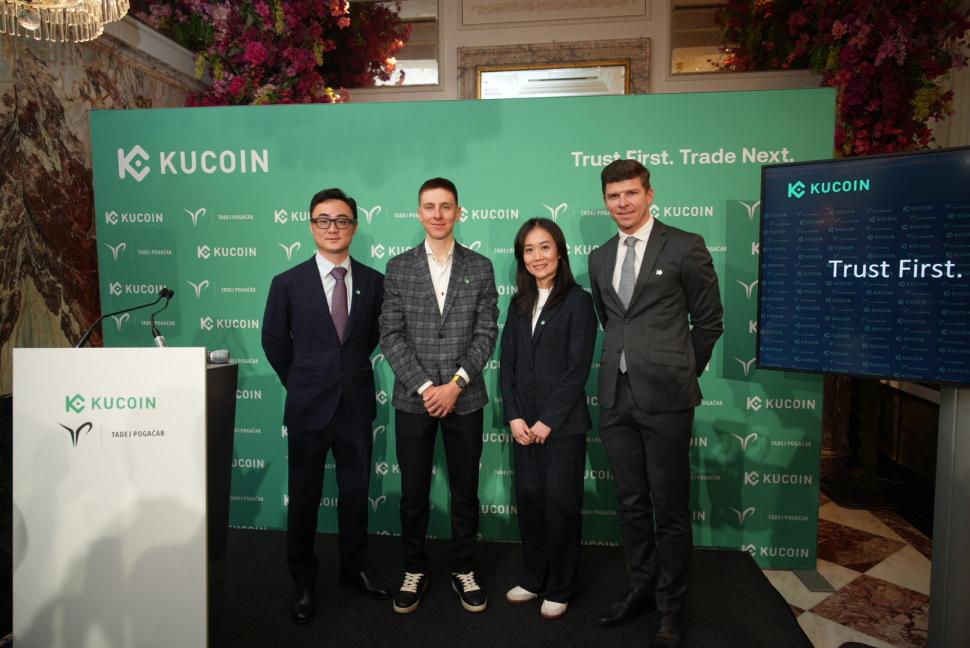 Tadej Pogačar at the launch of his global brand ambassador role with KuCoin, Vienna