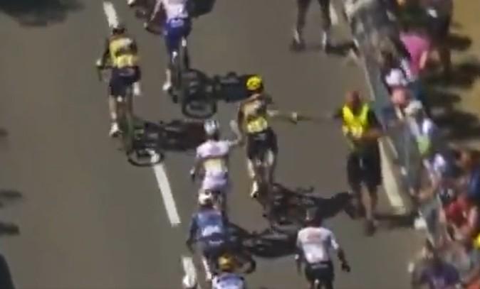 Tadej Pogačar pushes Matteo Jorgenson during feed zone, stage 7, 2025 Tour de France