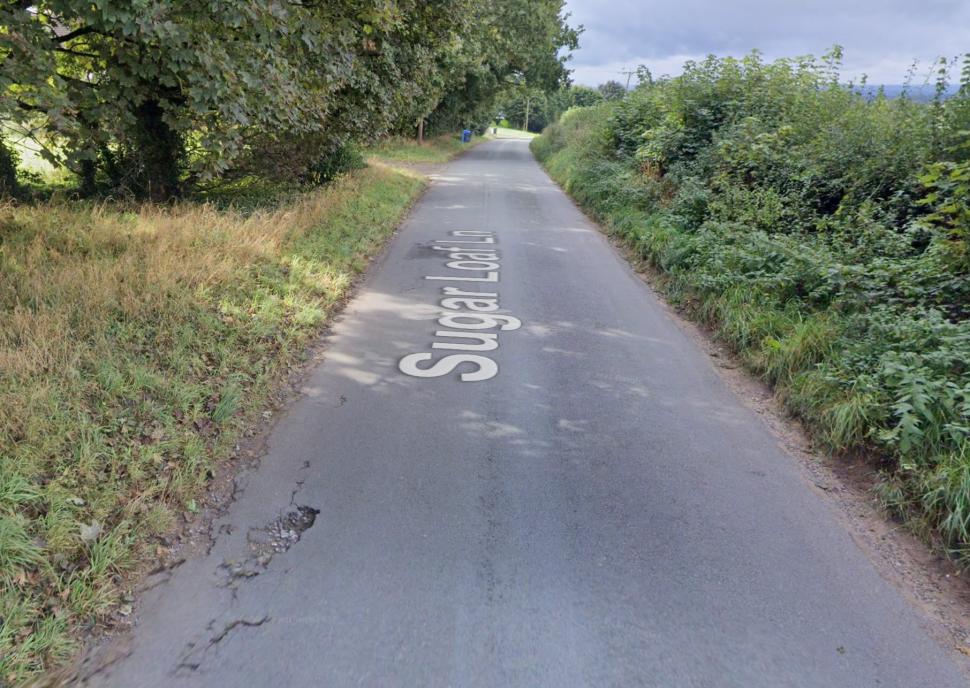 Pothole on Sugar Loaf Lane, Staffordshire (Google Maps)