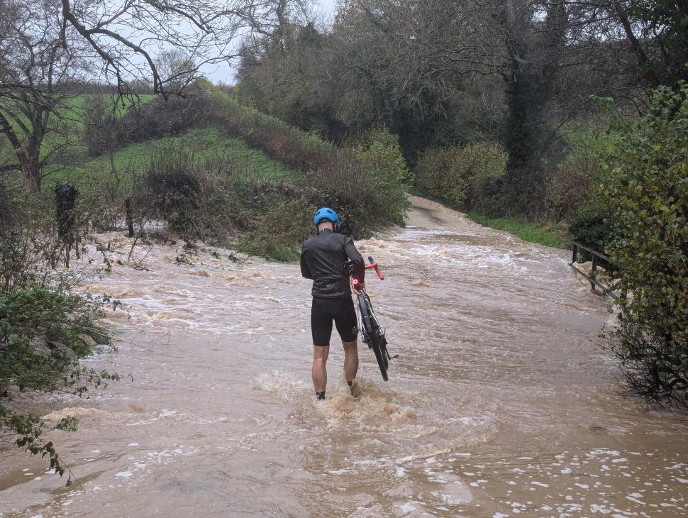 Flooded road during Storm Bert