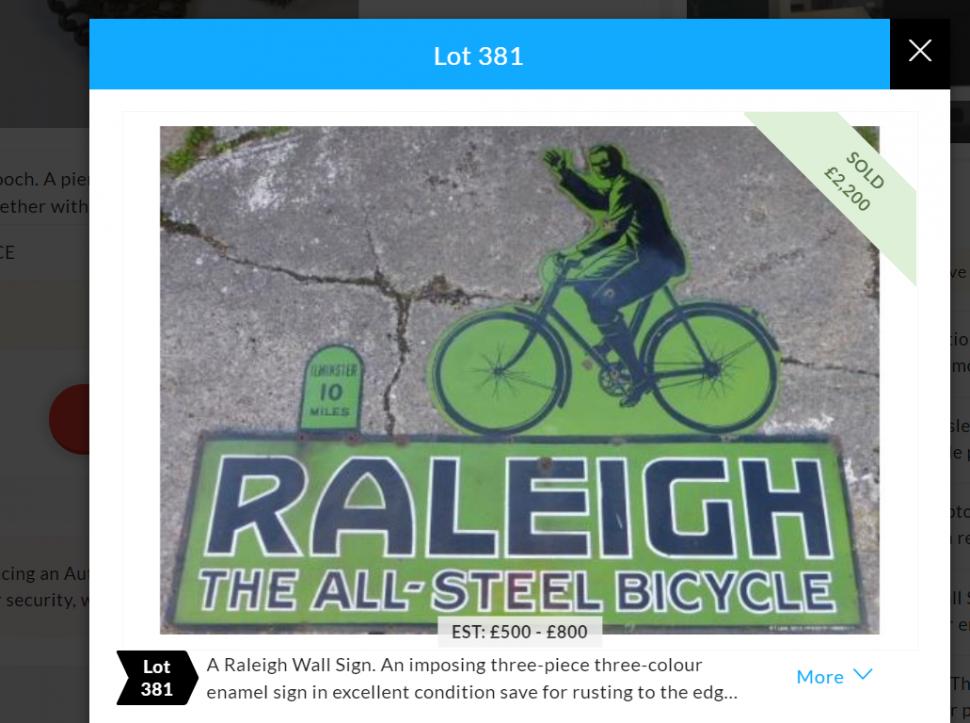 Vintage bike auction Raleigh sign