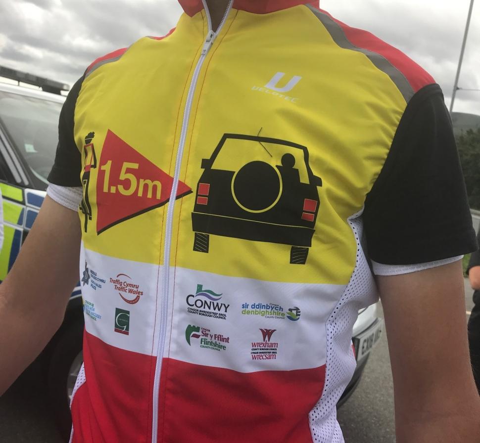 Safe passing distance gilet close up (via North Wales Police)