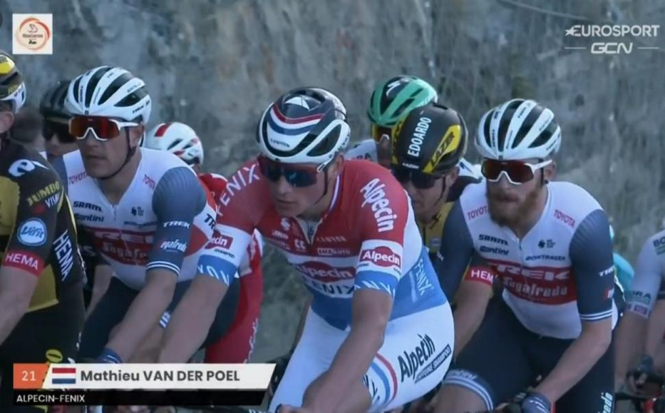 Mathieu van der Poel white shorts (GCN+/Eurosport)
