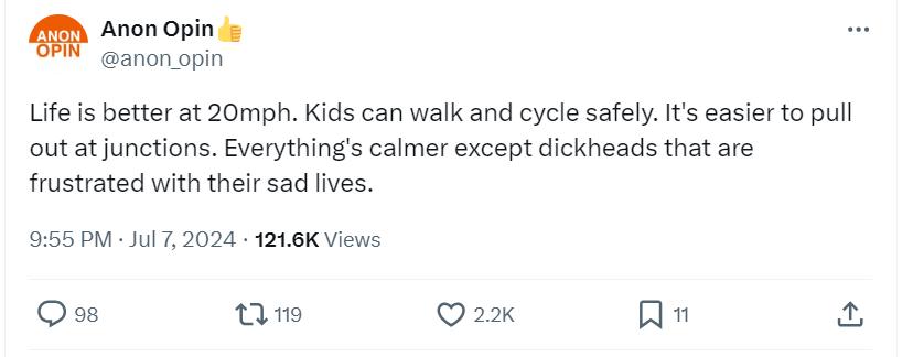 20mph speed limit opinion (Twitter)