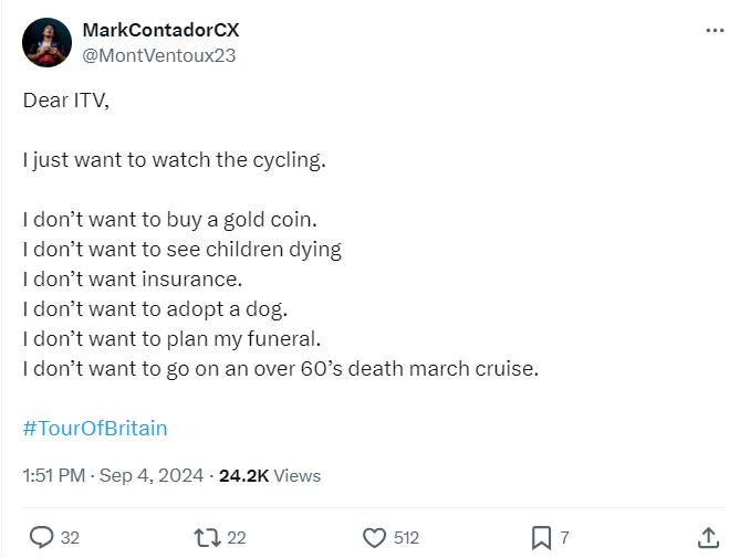 ITV Tour of Britain ads tweet