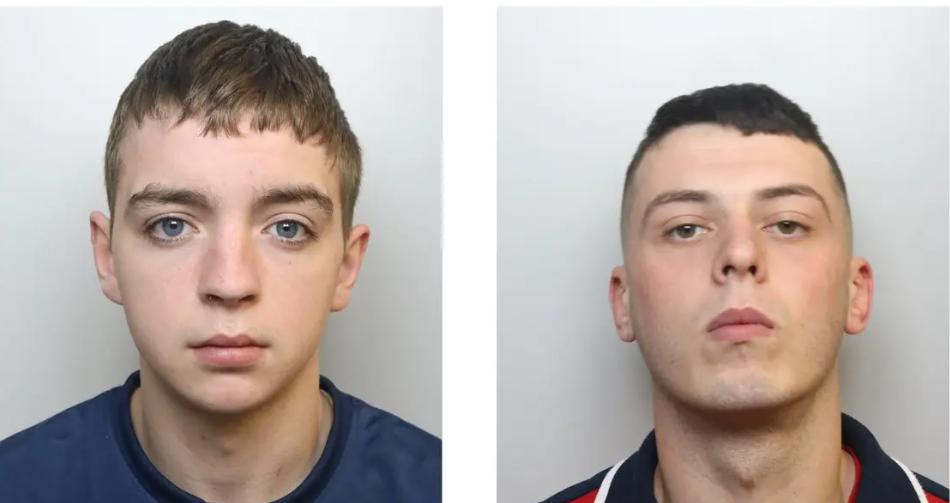 Patrick James, left, and Phillip Adams, right, jailed for deliberately mowing down cyclist (Avon & Somerset Police)