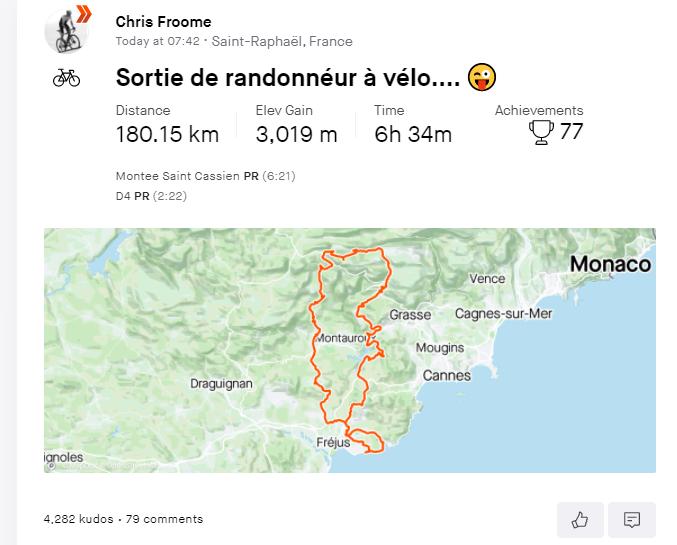 Chris Froome randonneur Strava