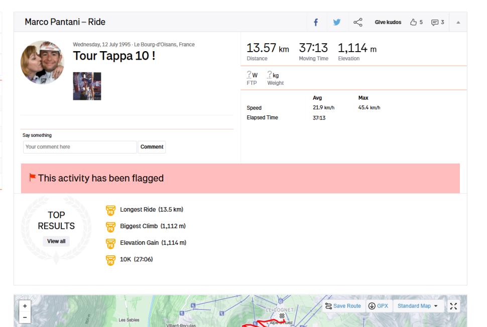 'Marco Pantani' takes Alpe d'Huez Strava KOM