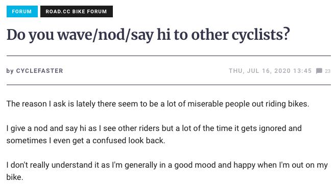 Forum: Do you wave to cyclists?