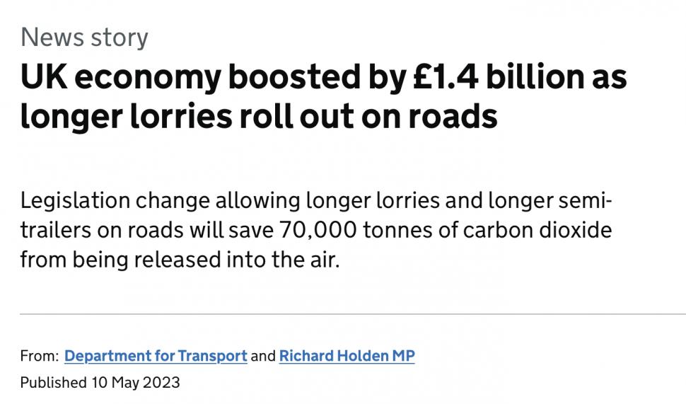UK Govt to allow longer lorries