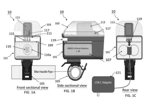 SRAM AXS battery charger & light combo patent doc