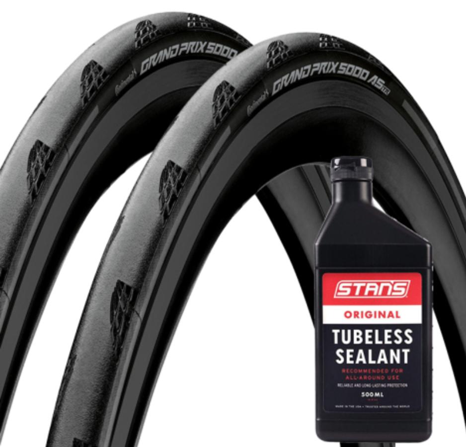 Continental GP5000 AS TR Folding Road Tyres With Stans 500ml Tubeless Sealant