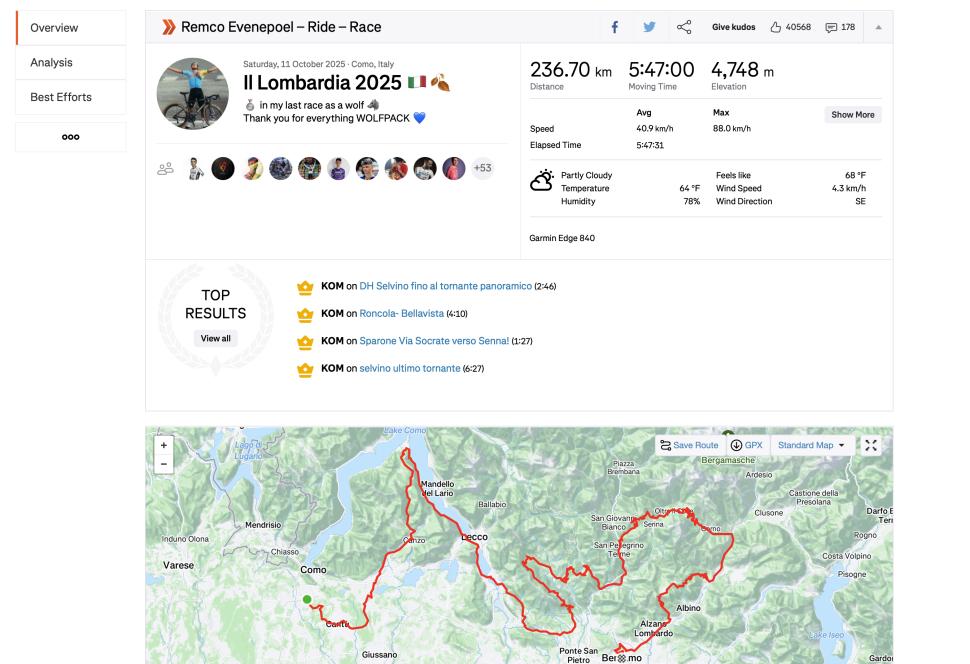 Remco Evenepoel Lombardia Selvino descent KoM 2025
