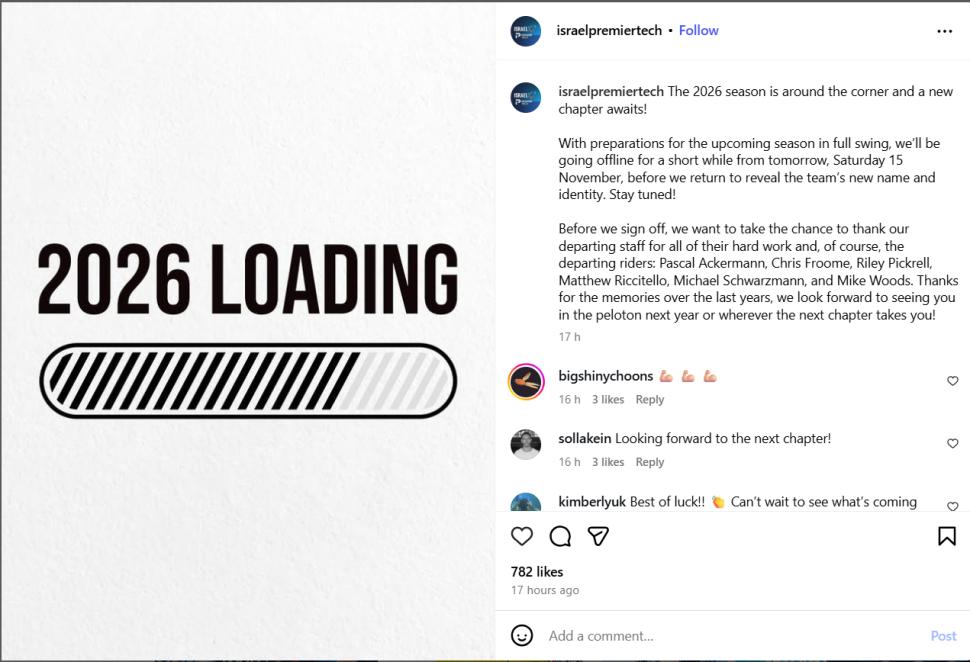 Israel Premier Tech Instagram rebrand post 14th November 2025