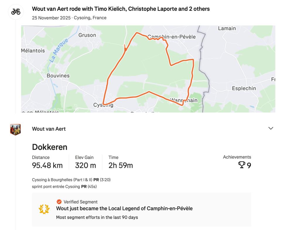 2025 Wout van Aert Paris Roubaix recce Strava