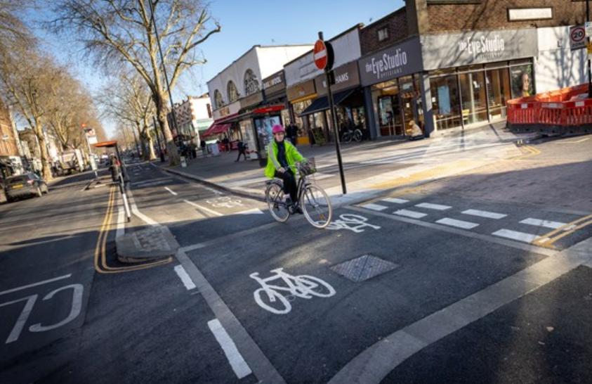 Cyclist using segregated cycle lane (Transport for London)