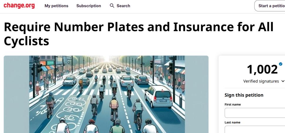 Cyclist number plate petition