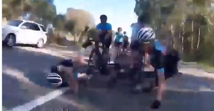 Australian driver hits cyclists (screenshot)