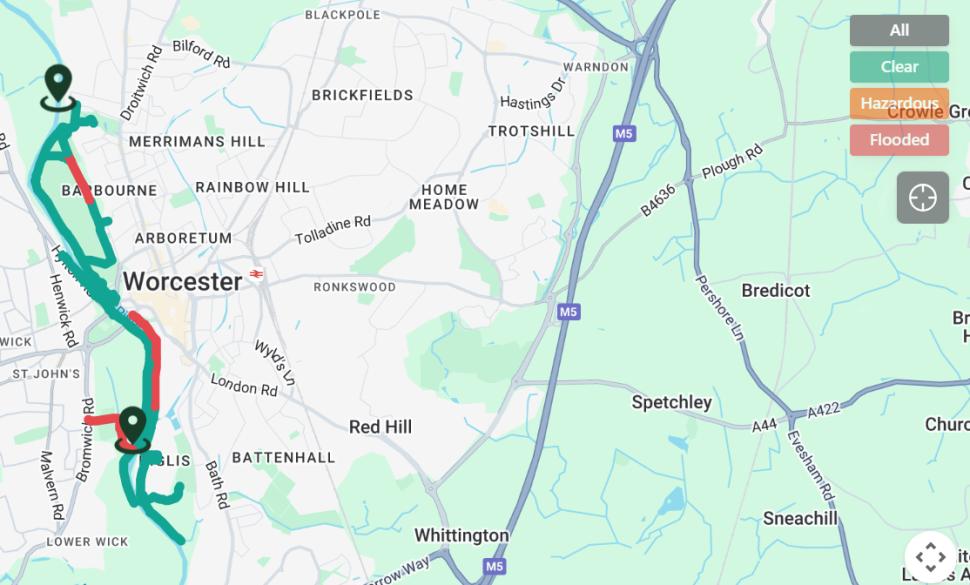 Bike Worcester flooding map