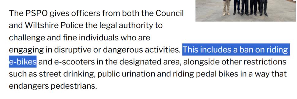 Swindon Borough Council claims e-bikes are banned