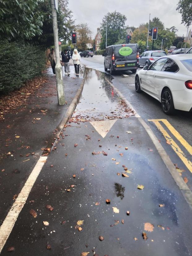Shinfield Road cycle lane puddle, Reading (Rob White)