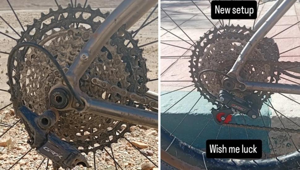Sofiane Sehili DIY repair job on rear mech during 2025 Atlas Mountain Race (Instagram)