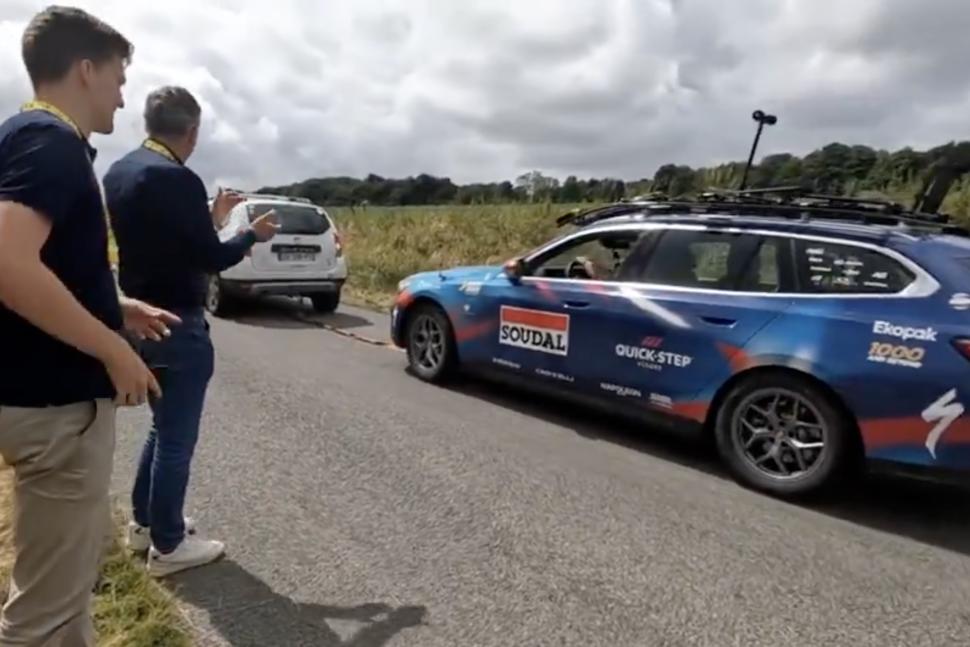 Soudal Quick-Step car towed out