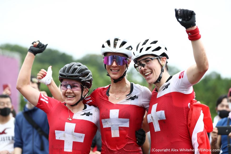 Swiss sweep women's MTB podium at Tokyo 2020 (Copyright Alex Whitehead, SWpix.com).JPG