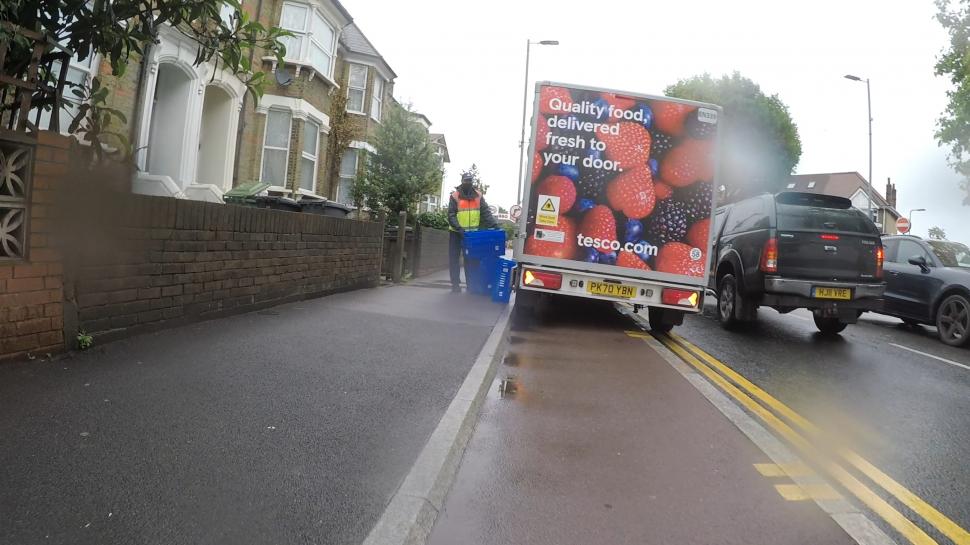 Tesco delivery van in cycle lane