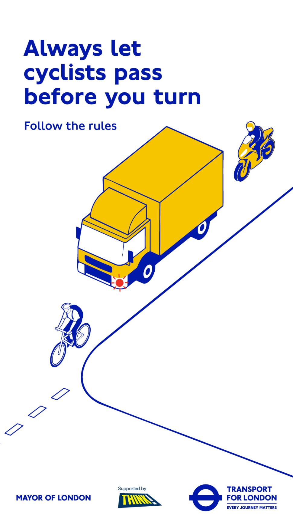 Transport for London Highway Code campaign poster always let cyclists pass before turning
