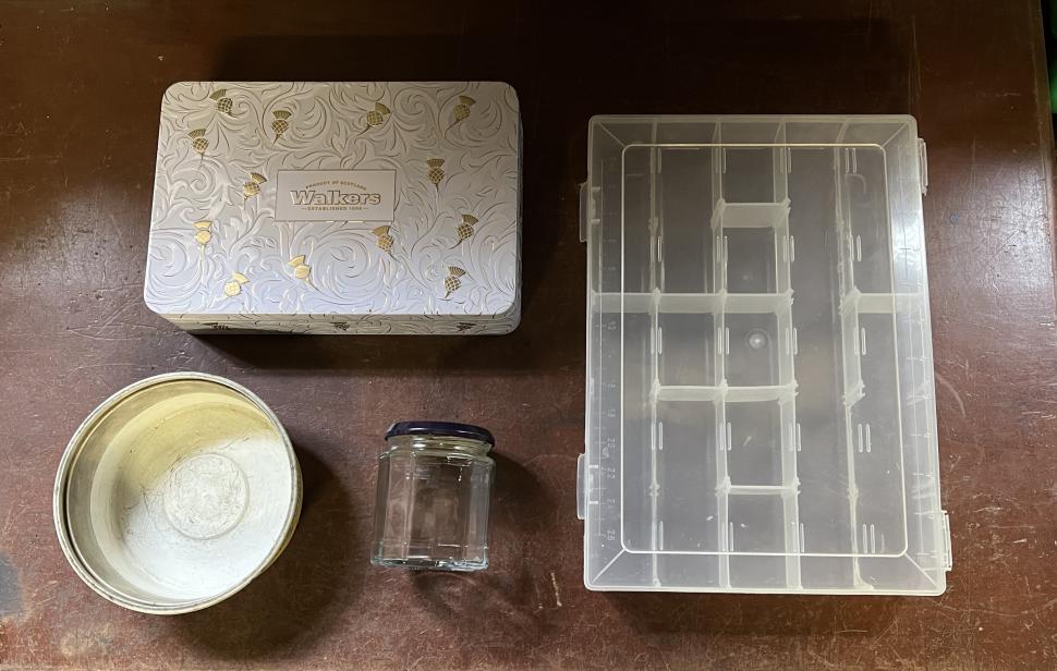 Tins, pots and tackle box
