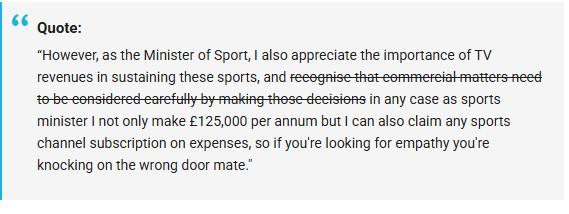 TNT Sports Minister live blog comment