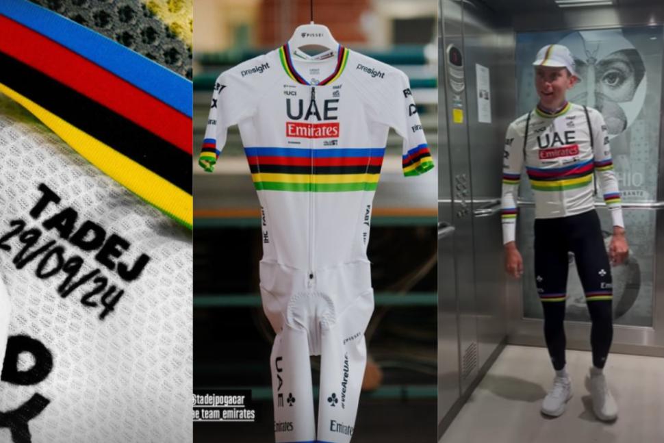 Tadej Pogačar rainbow jersey (Instagram)