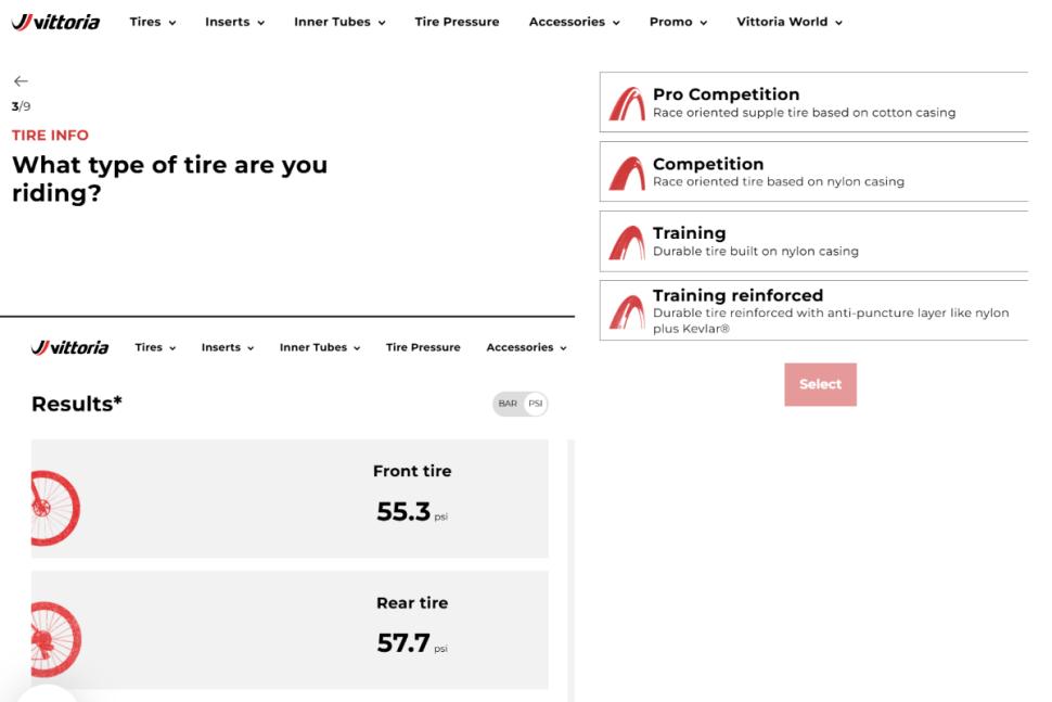2025 Vittoria tyre pressure calculator