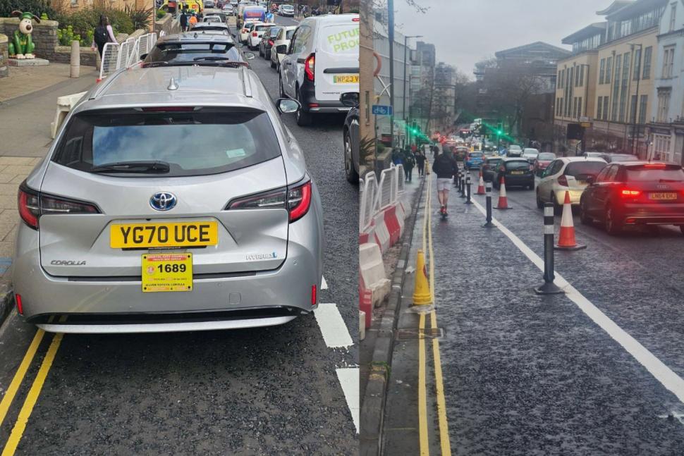 Parking in bike lane on Upper Maudlin Street, Bristol