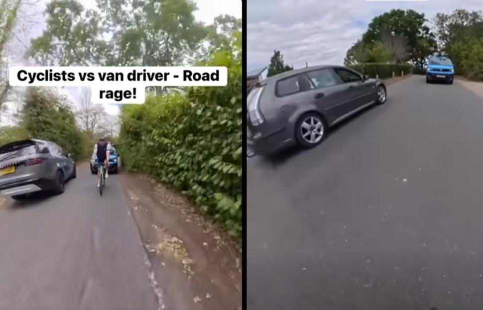 Van driver pushes past cyclists on narrow country road