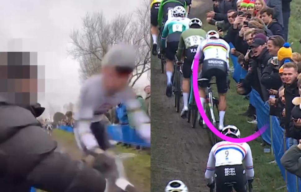 Fan almost causes Van der Poel crash