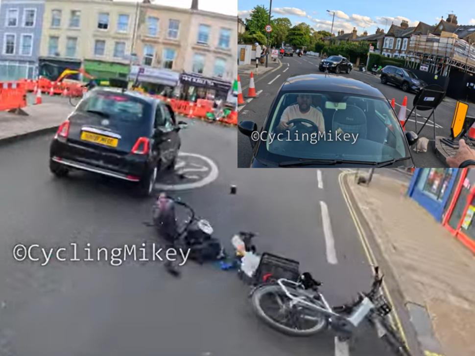 CyclingMikey's bike ran over by driver ignoring no entry sign
