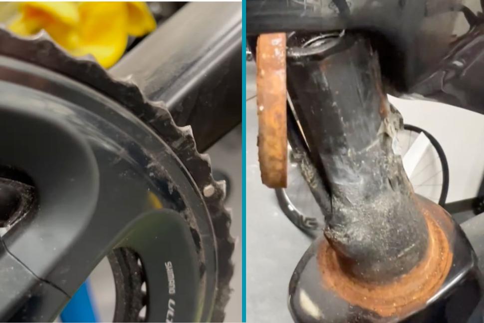 Worn out chainring and crumbling headset