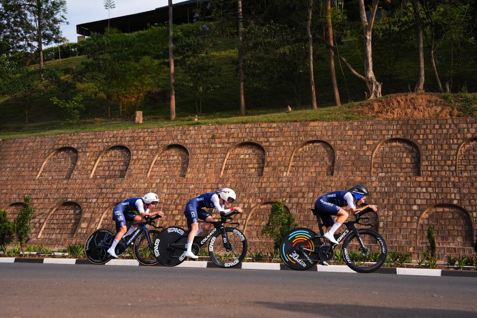 Cédrine Kerbaol, Juliette Labous, and Maeva Squiban, France Mixed Relay TTT squad, 2025 world championships, Kigali