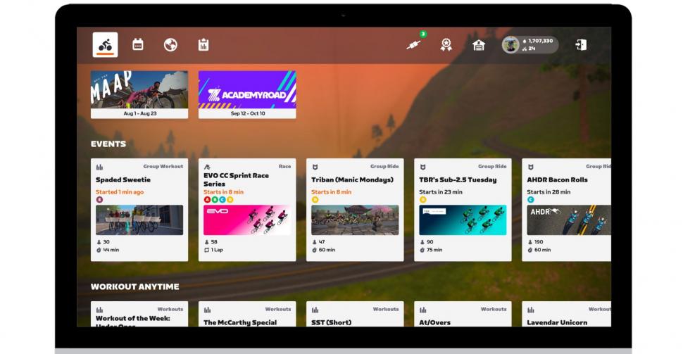 Zwift updated UI homescreen
