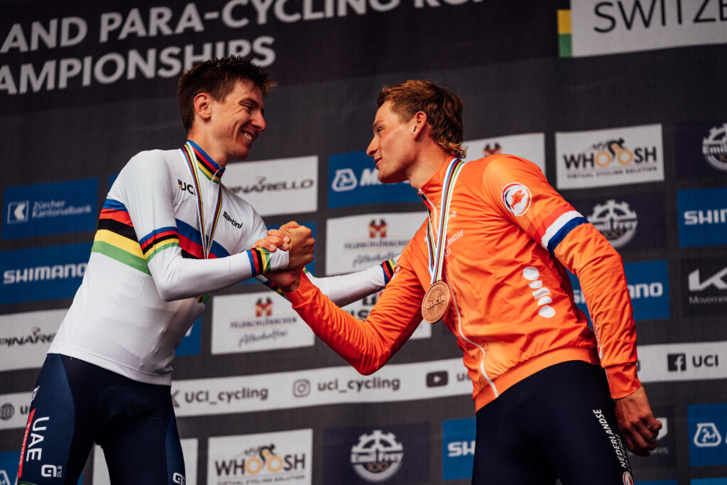 Mathieu van der Poel and Tadej Pogačar, 2024 world road race championships, Zurich