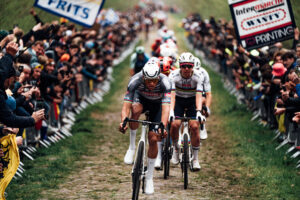 Mathieu van der Poel and Tadej Pogačar, Arenberg, 2025 Paris-Roubaix